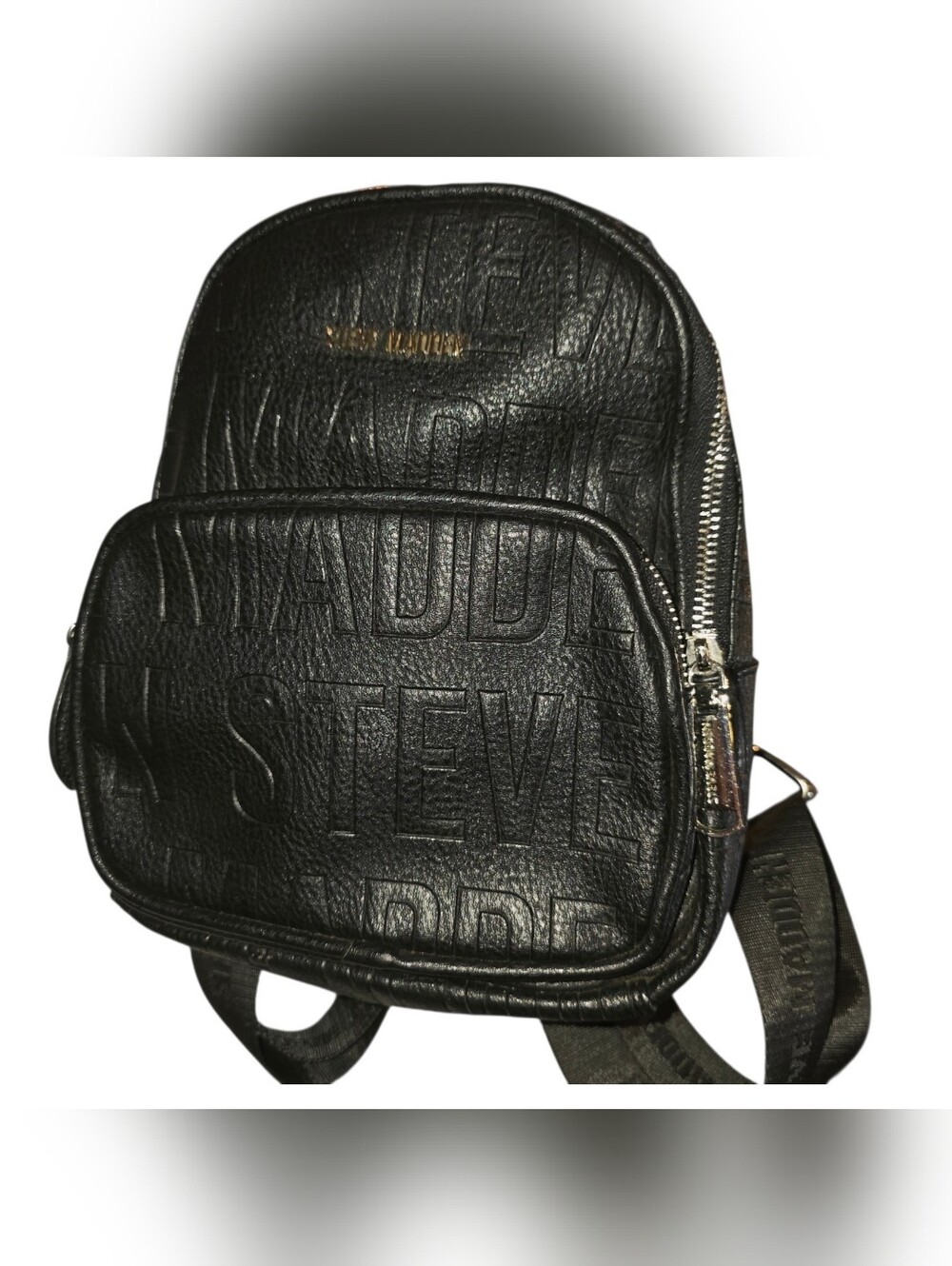 STEEVE MADDEN Black All Over Signature Logo Zipper Closure Travel Mini Backpack